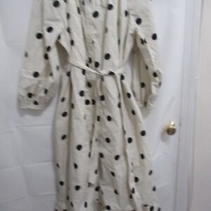 Who What Wear Polka Dot Dress Womens XL Off White Button Front Tie Waist NWT